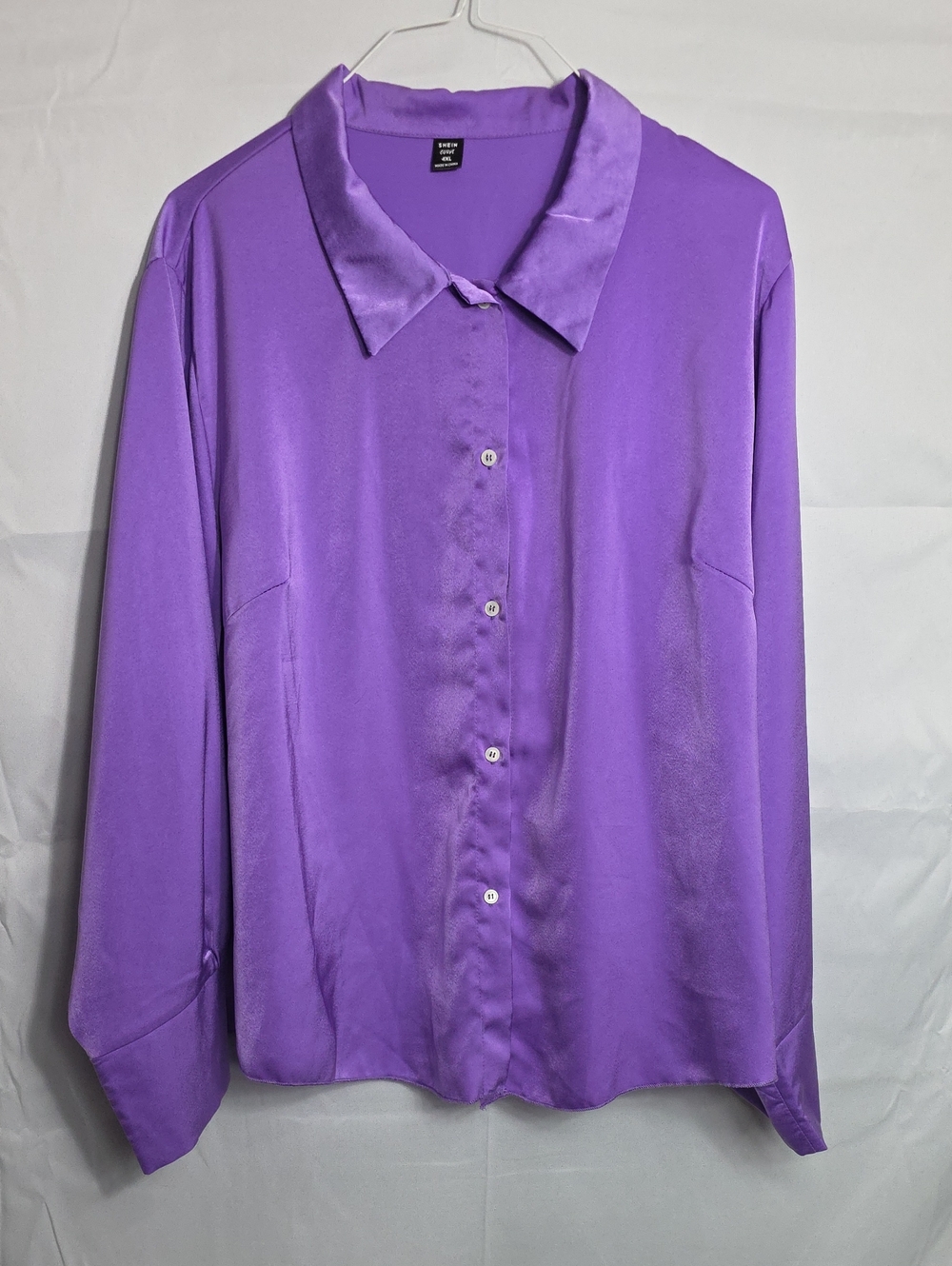 Brand New SHEIN Lavender Satin Button-Down Silky Shirt (W504)